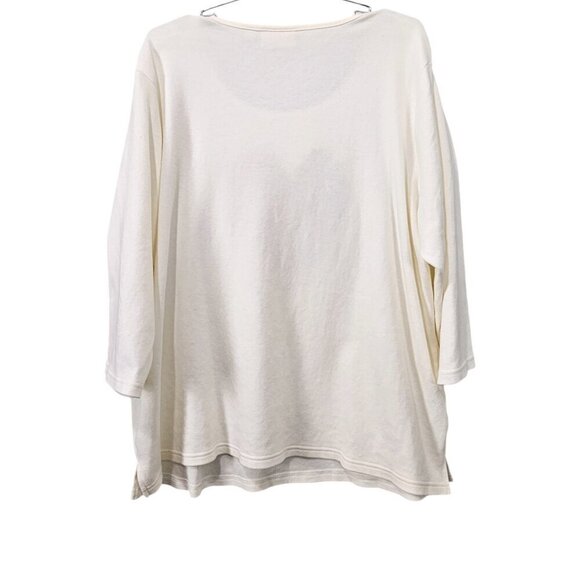 🏆Quacker Factory Embroidered Holiday Poinsettia 3/4 Sleeve Cream Top - Picture 6 of 7